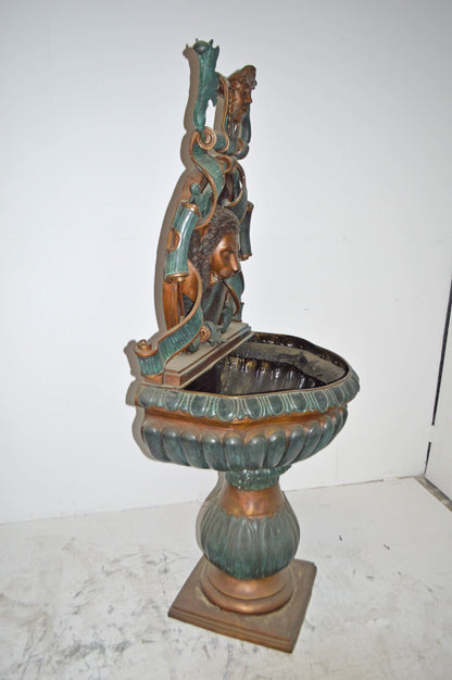 Lion Head Wall Fountain made of Bronze Statue - Size: 32"L x 22"W x 70"H.