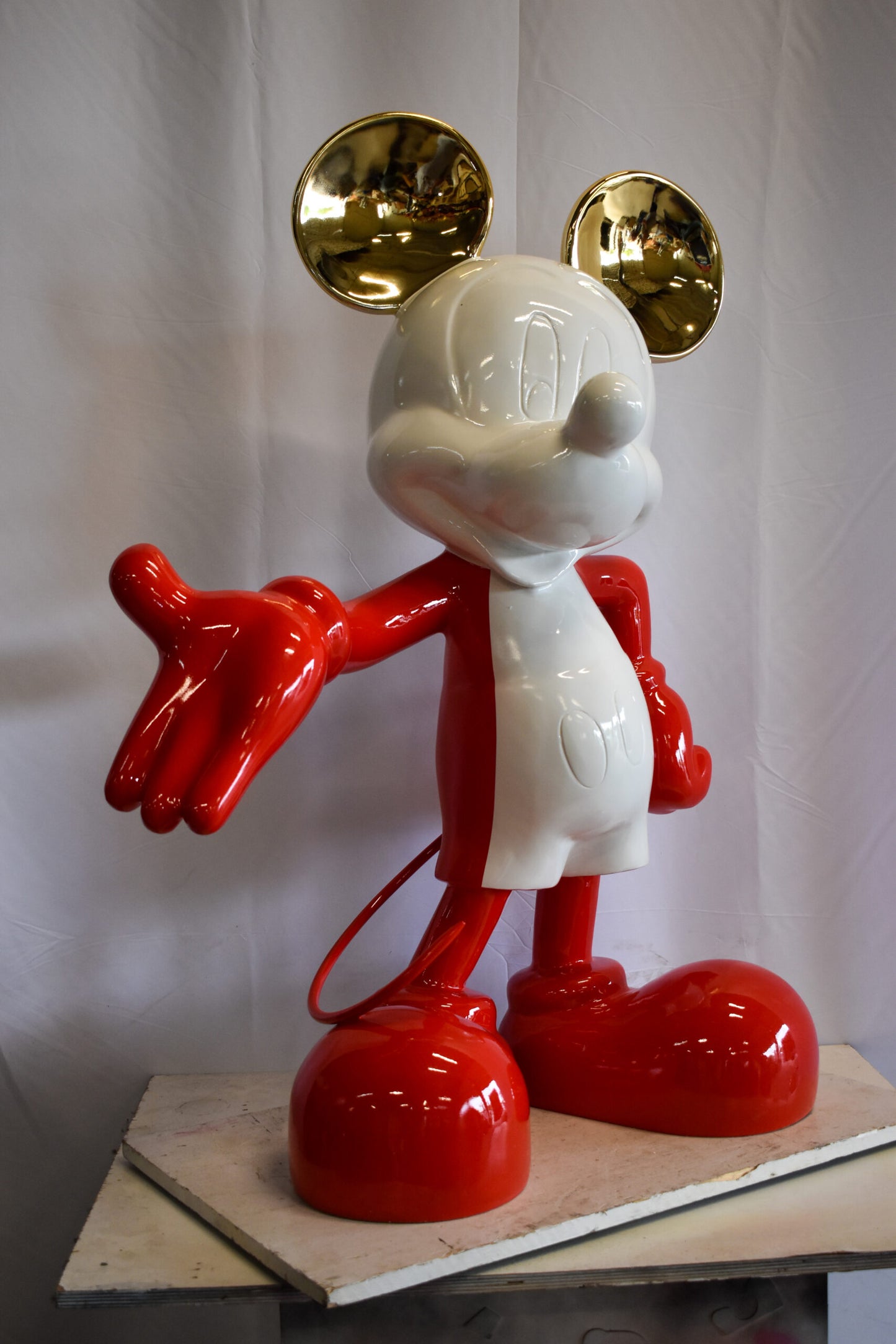 Red and White Giant Mickey Mouse Resin Statue 31" x 15" x 48"H