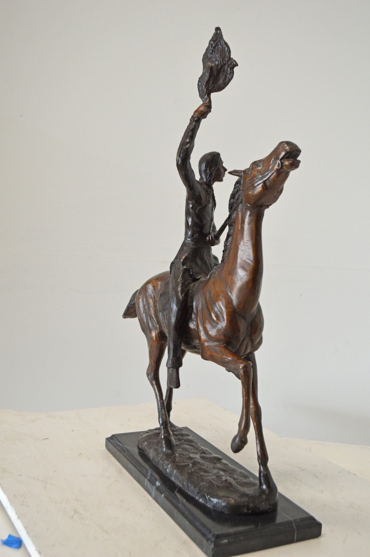 Scalp, a Frederic Remington Replica Bronze Statue - Size: 15"L x 7"W x 19"H.