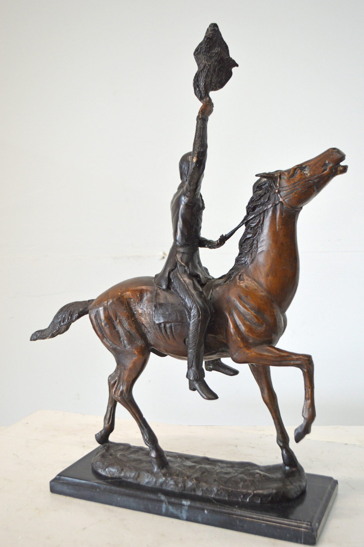 Scalp, a Frederic Remington Replica Bronze Statue - Size: 15"L x 7"W x 19"H.