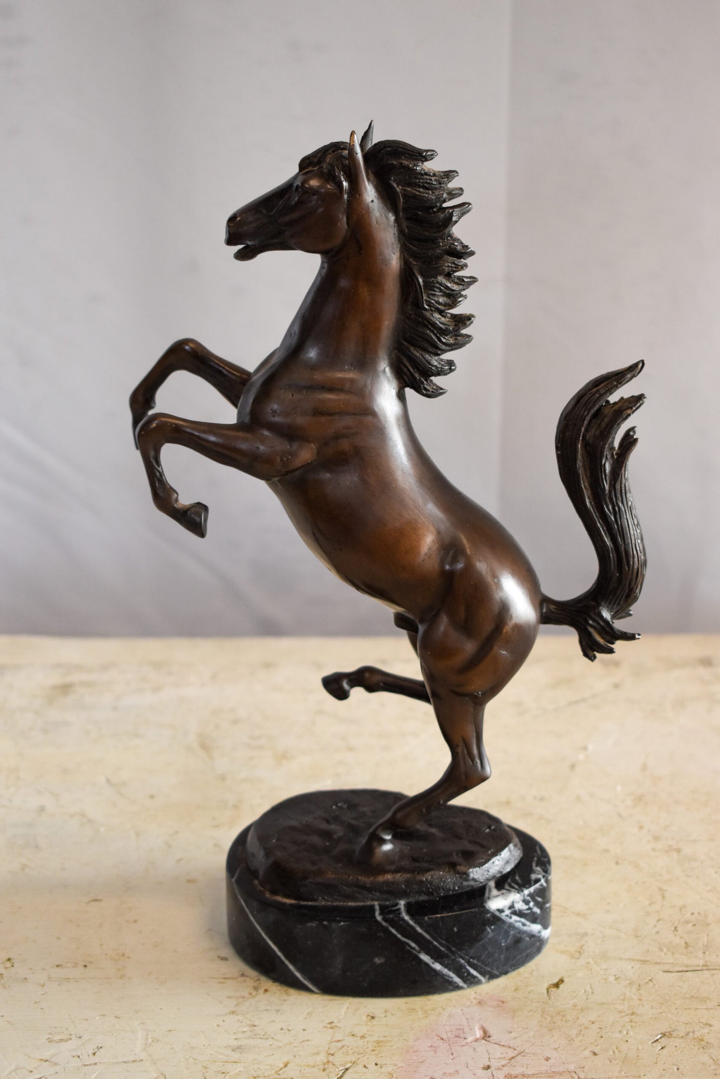 Powerful Ferrari Horse on Hind Legs Bronze Statue 9" x 4" x 13"H