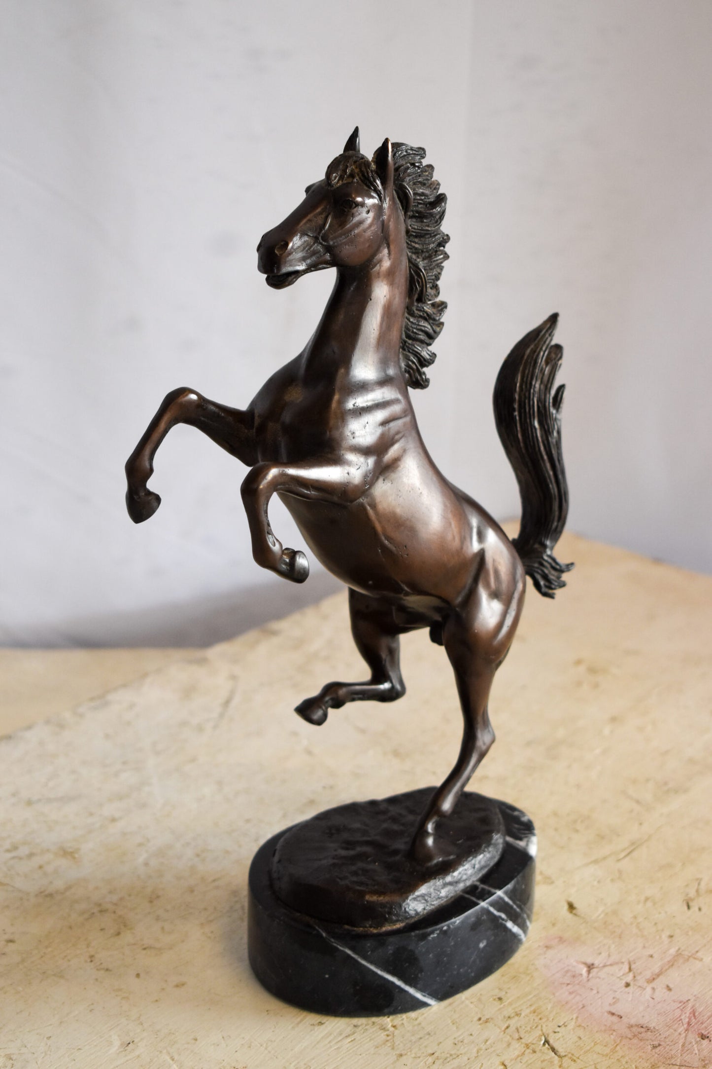 Powerful Ferrari Horse on Hind Legs Bronze Statue 9" x 4" x 13"H