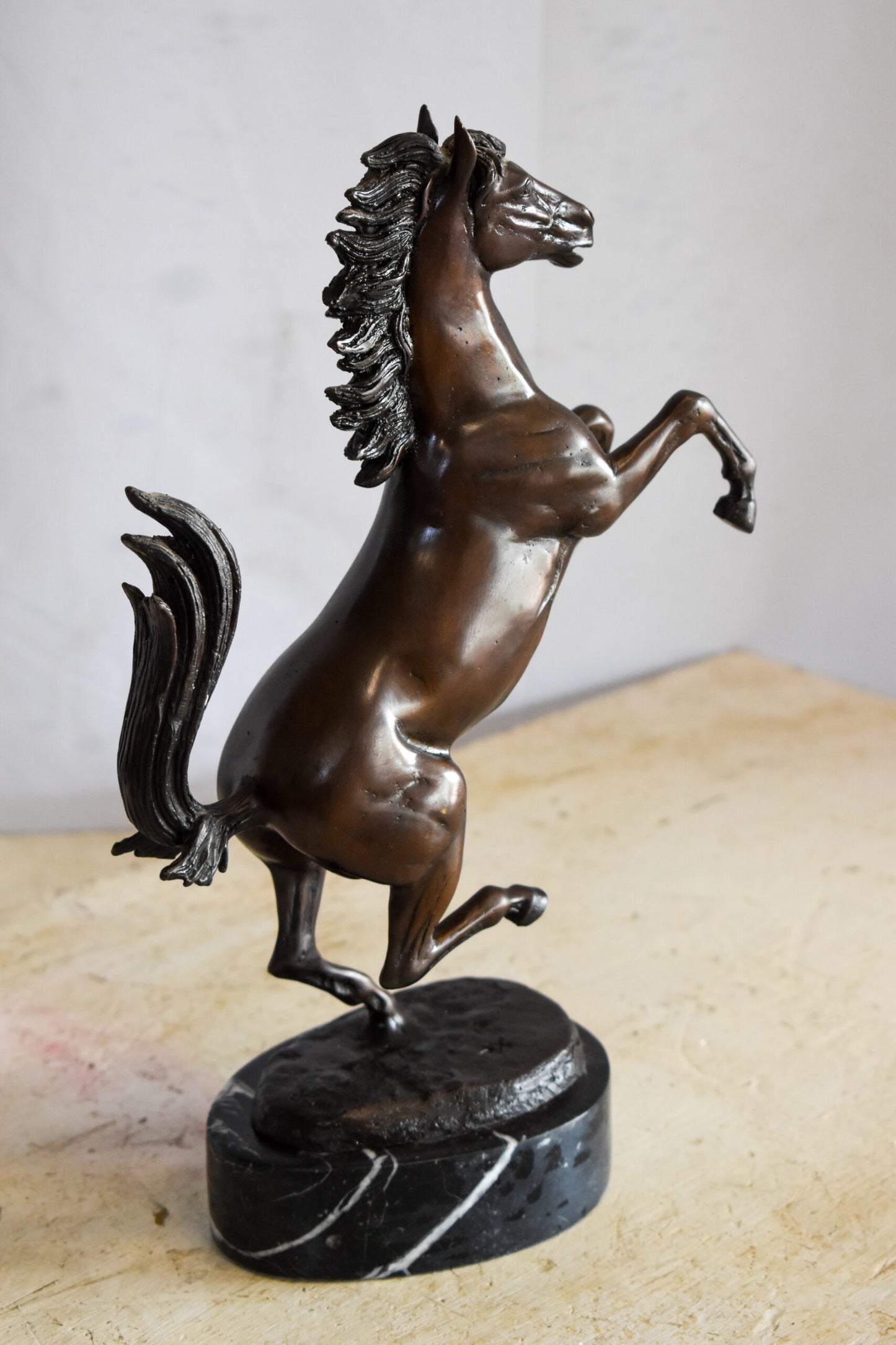 Powerful Ferrari Horse on Hind Legs Bronze Statue 9" x 4" x 13"H