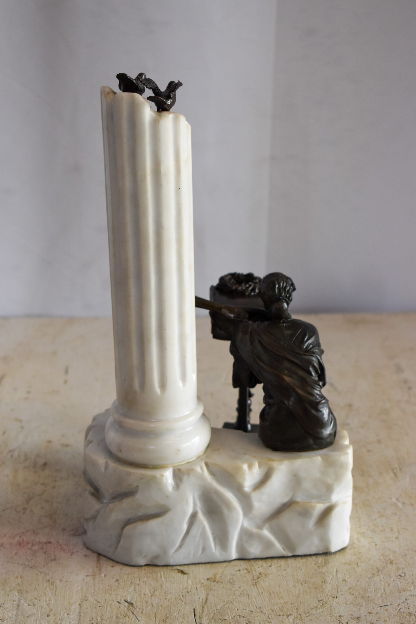 Two Pensive Goddesses by Marbe Pillar Bronze Statue  8" x 8" x 13"H