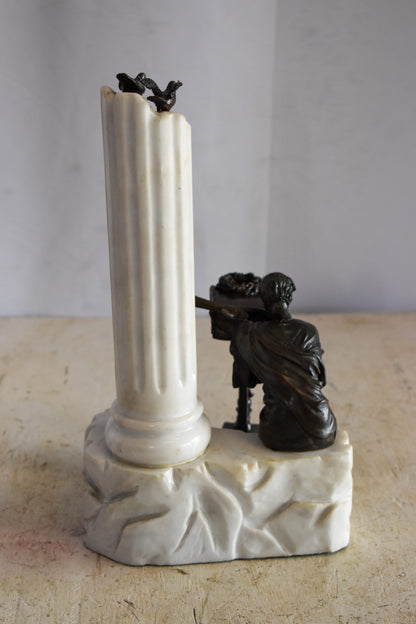 Two Pensive Goddesses by Marbe Pillar Bronze Statue  8" x 8" x 13"H