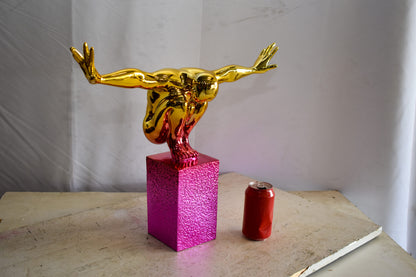 Olympian Stanced Man on Patterned Pink Chrome Base Resin Statue 20" x 8" x 17"H