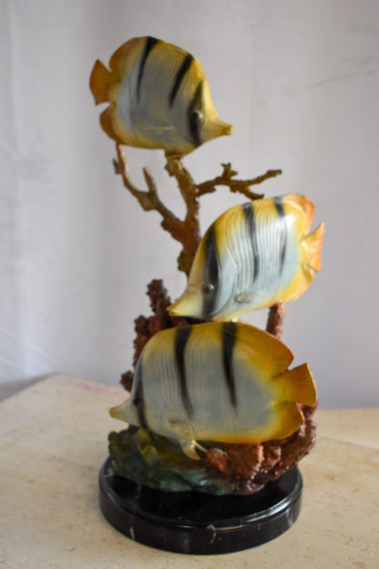 Graceful School of Butterflyfish in Sea Bronze Statue 14" x 11" x 21"H
