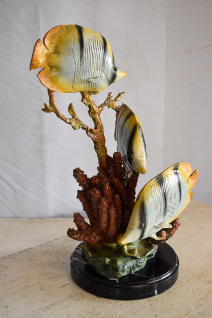 Graceful School of Butterflyfish in Sea Bronze Statue 14" x 11" x 21"H