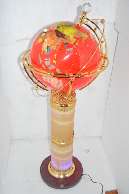 Illuminated Red - World Globe Rotated by a Motor - Size: 19"L x 19"W x 42"H.