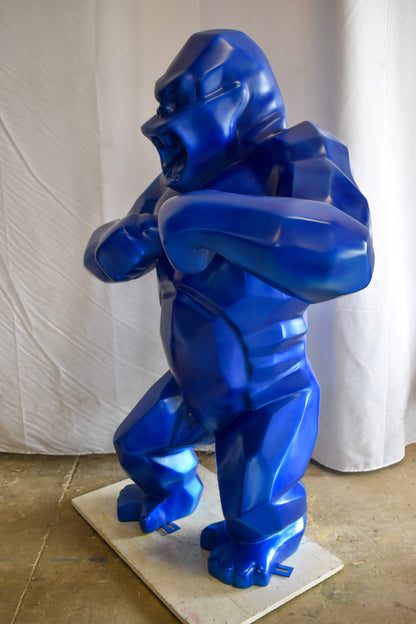 Geometric Powerful Giant Blue King Kong Resin Statue 47" x 26" x 61"H