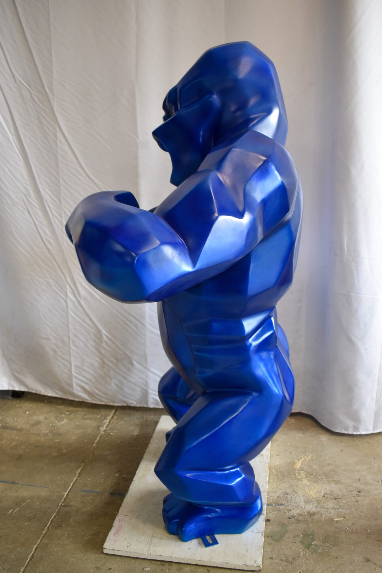 Geometric Powerful Giant Blue King Kong Resin Statue 47" x 26" x 61"H