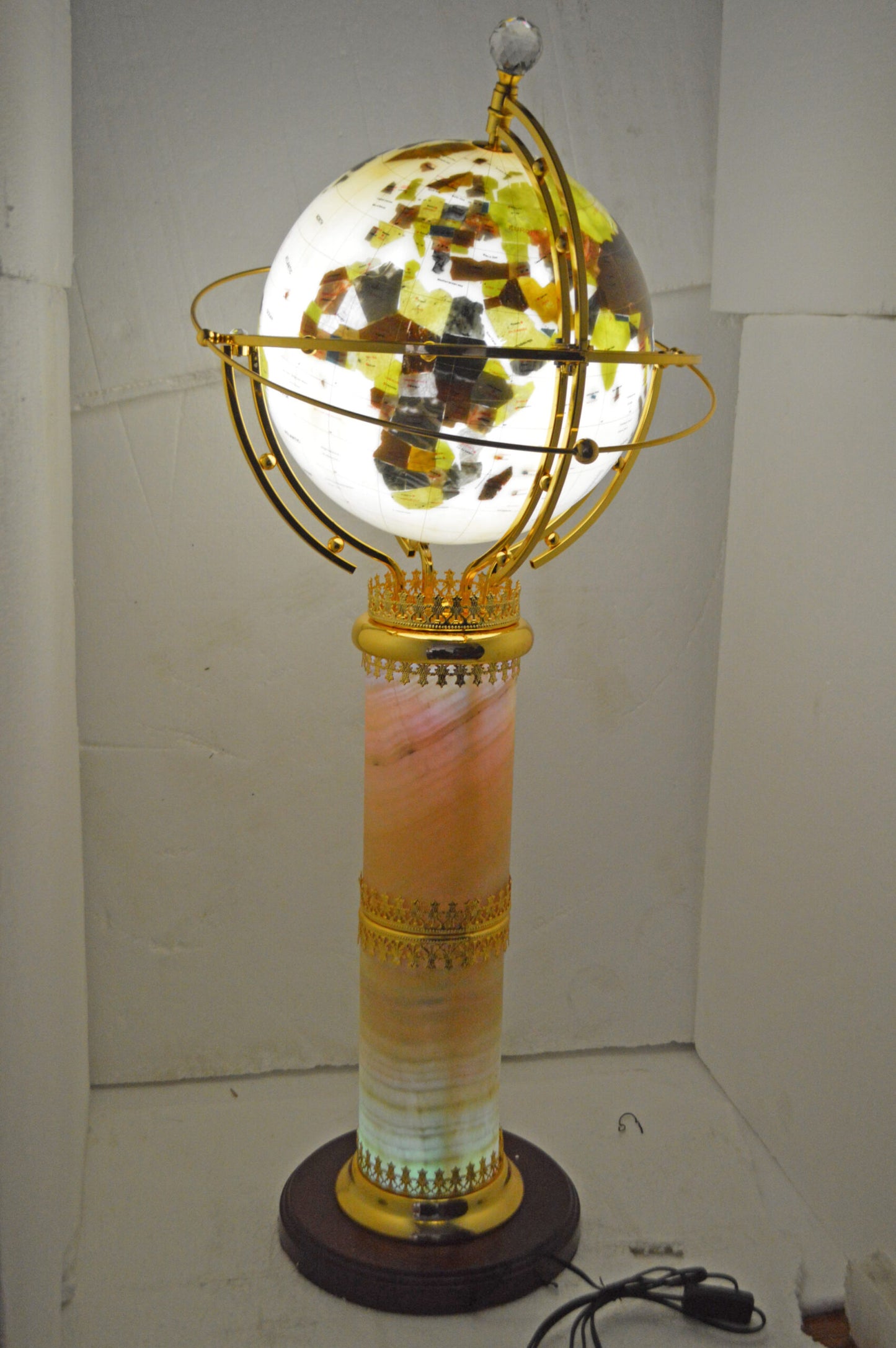 Illuminated White - World Globe Rotated by a Motor - Size: 19"L x 19"W x 42"H.