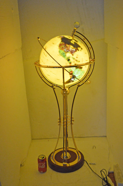 Illuminated Yellow Gold World Globe Rotated by a Motor - Size: 19" x 19" x 42"H