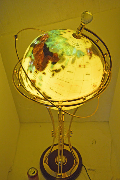 Illuminated Yellow Gold World Globe Rotated by a Motor - Size: 19" x 19" x 42"H