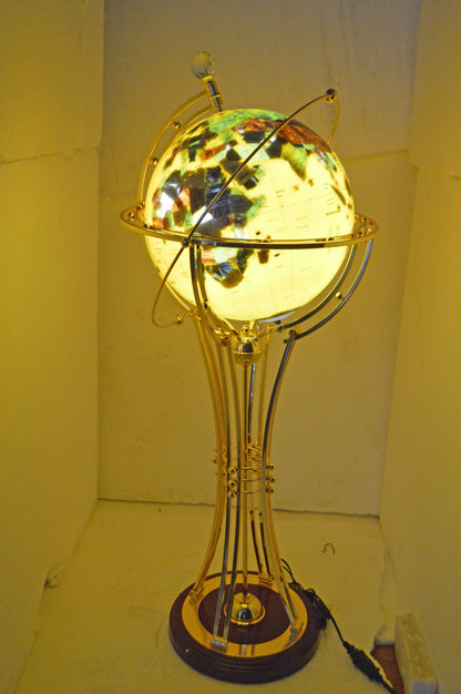 Illuminated Yellow Gold World Globe Rotated by a Motor - Size: 19" x 19" x 42"H