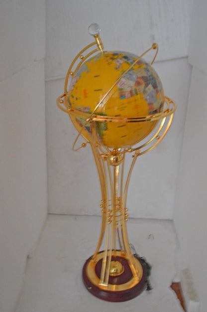 Illuminated Yellow Gold World Globe Rotated by a Motor - Size: 19" x 19" x 42"H