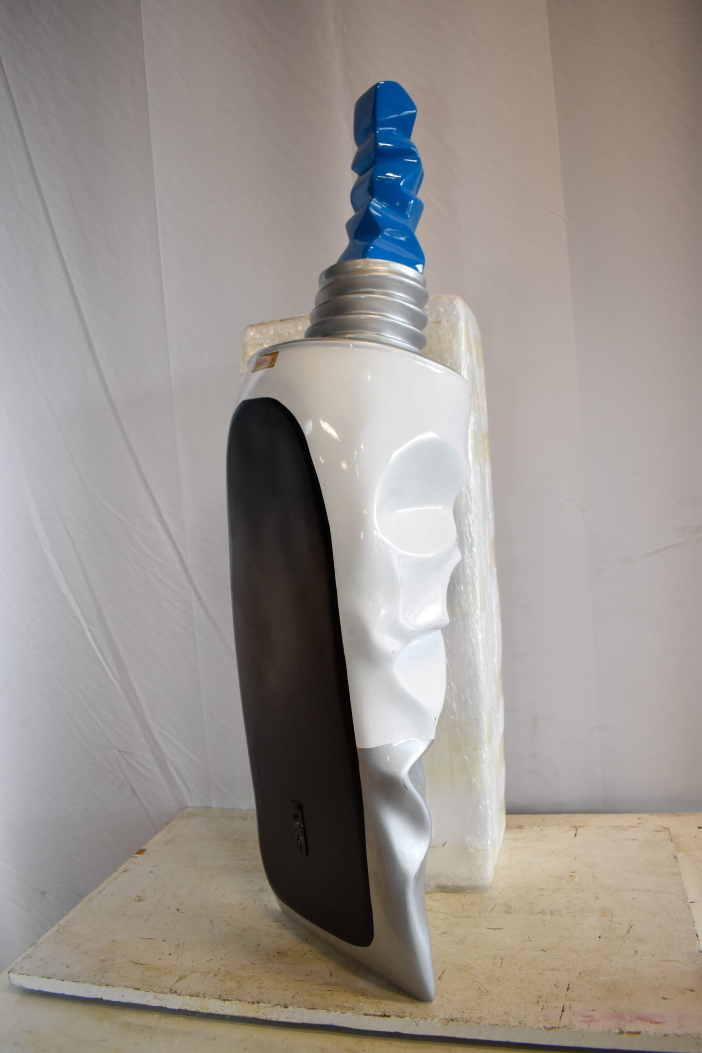 Oversized Wall Mounted Sky Blue Paint Tube Squezed Resin Statue 10" x 12" x 44"H