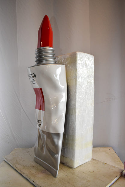 Oversized Wall Mounted Red Paint Tube Squezed Resin Statue 10" x 12" x 44"H