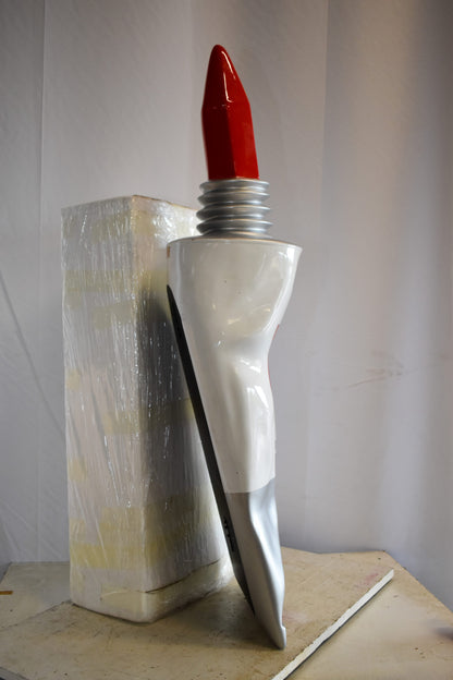 Oversized Wall Mounted Red Paint Tube Squezed Resin Statue 10" x 12" x 44"H