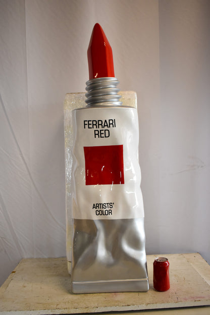 Oversized Wall Mounted Red Paint Tube Squezed Resin Statue 10" x 12" x 44"H