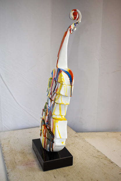 Artistic Graffiti Colored Cello on Black Base Resin Statue  10" x 12" x 30"H
