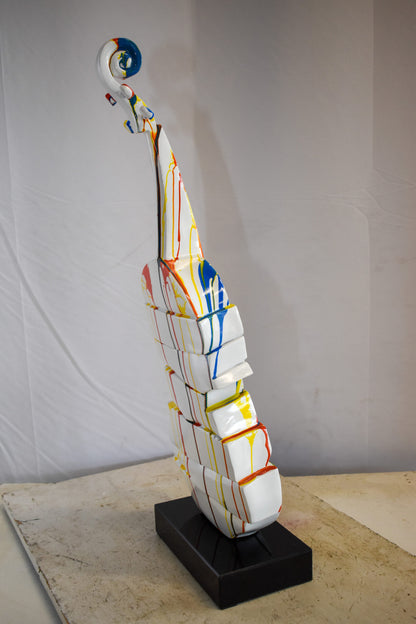 Artistic Graffiti Colored Cello on Black Base Resin Statue  10" x 12" x 30"H
