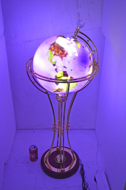 Illuminated Purple - Gold World Globe Rotated by motor - Size: 19" x 19" x 42"H