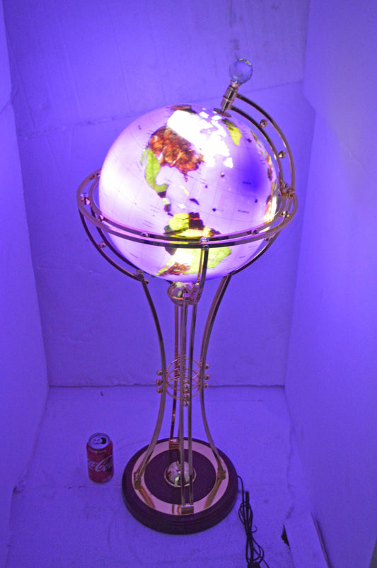 Illuminated Purple - Gold World Globe Rotated by motor - Size: 19" x 19" x 42"H