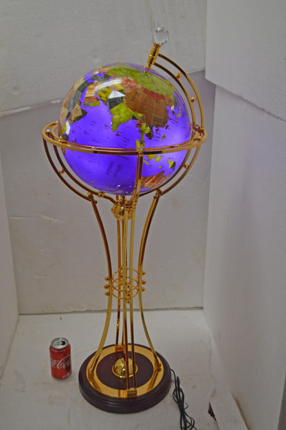 Illuminated Purple - Gold World Globe Rotated by motor - Size: 19" x 19" x 42"H
