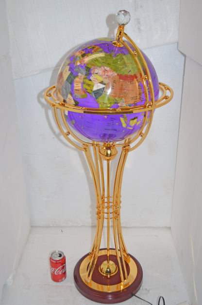 Illuminated Purple - Gold World Globe Rotated by motor - Size: 19" x 19" x 42"H