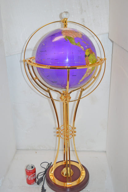 Illuminated Purple - Gold World Globe Rotated by motor - Size: 19" x 19" x 42"H
