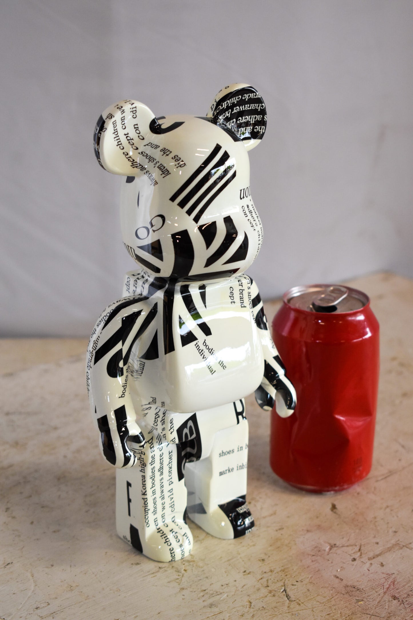 Small Bearbrick Black and White Unique Patterned Resin Statue 5" x 3" x 10"H