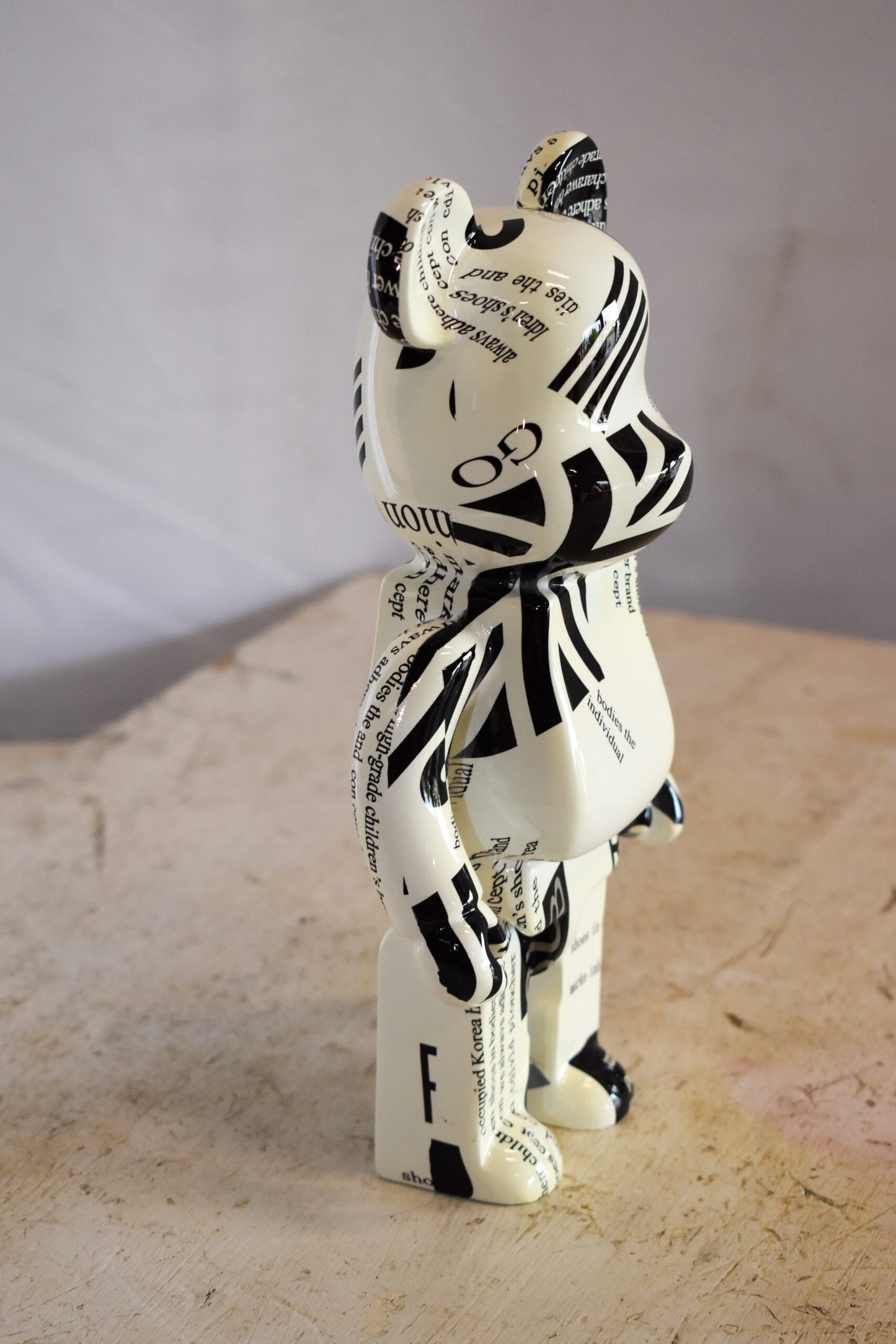 Small Bearbrick Black and White Unique Patterned Resin Statue 5" x 3" x 10"H