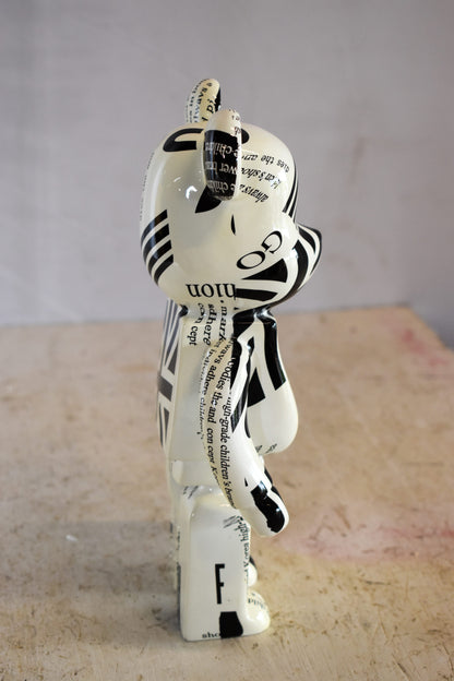 Small Bearbrick Black and White Unique Patterned Resin Statue 5" x 3" x 10"H