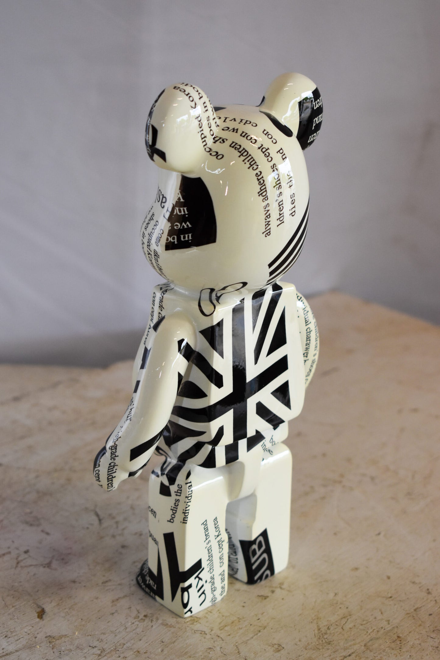 Small Bearbrick Black and White Unique Patterned Resin Statue 5" x 3" x 10"H