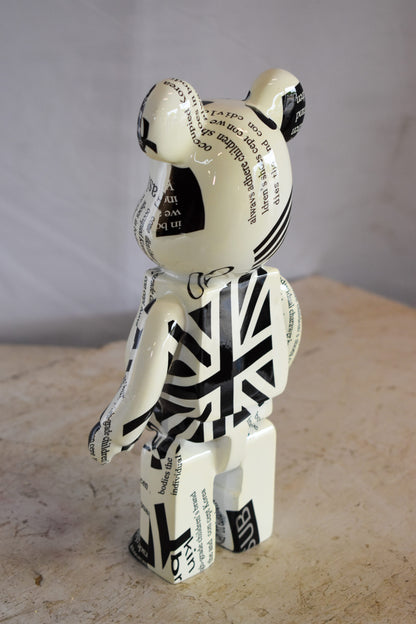 Small Bearbrick Black and White Unique Patterned Resin Statue 5" x 3" x 10"H