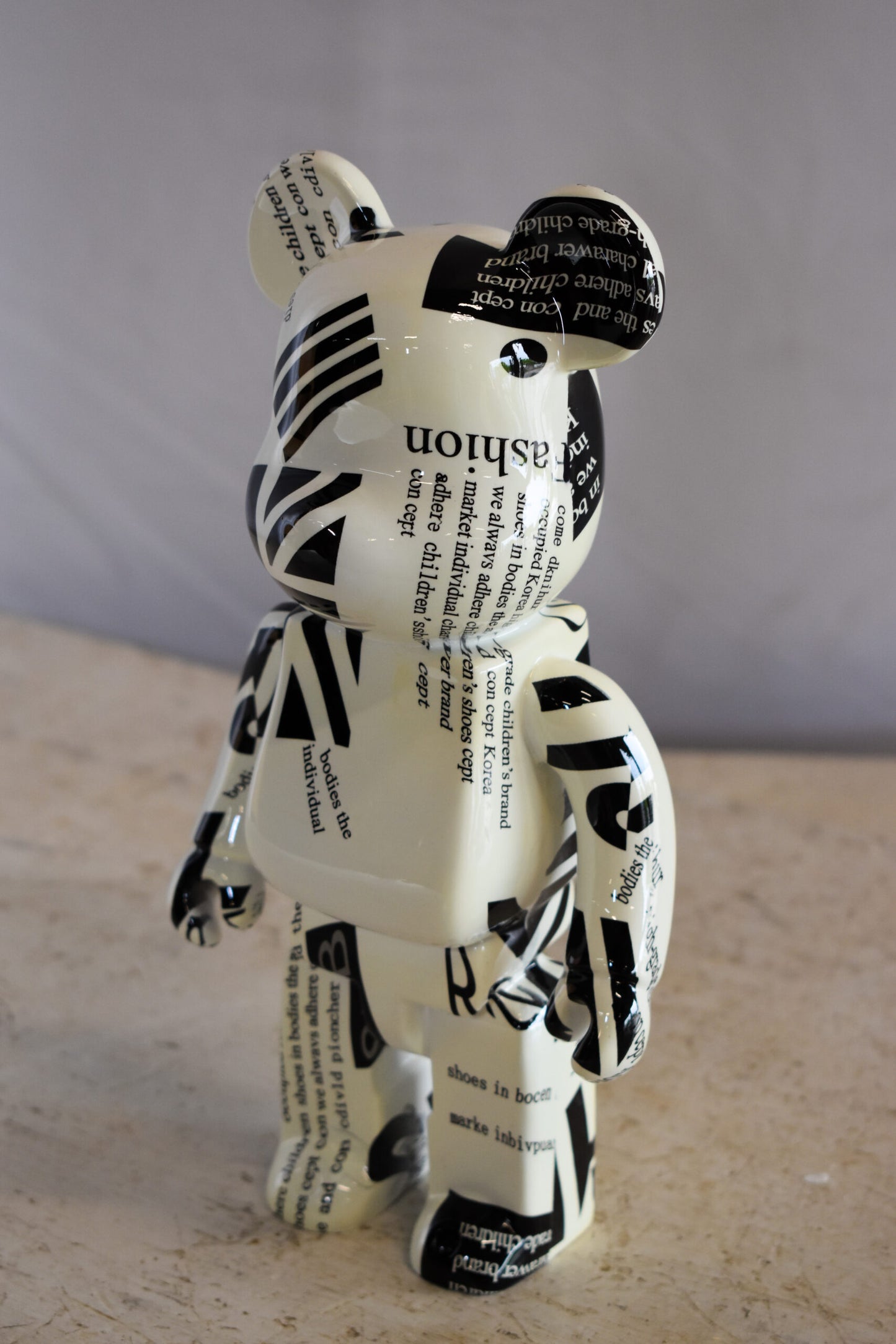 Small Bearbrick Black and White Unique Patterned Resin Statue 5" x 3" x 10"H