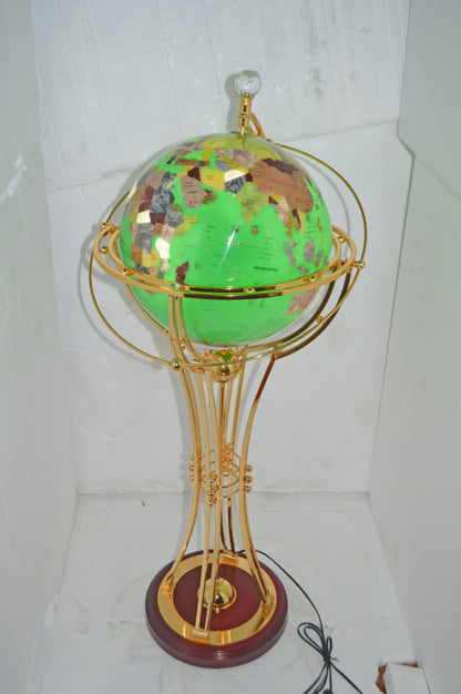 Illuminated Green - Gold World Globe Rotated by a motor - Size: 19" x 19" x 42"H