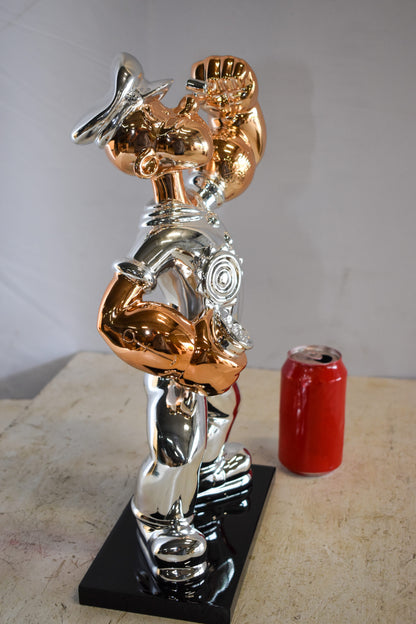 Small Silver Chrome Popeye On Black Base Resin Statue 12" x 5" x 16"H