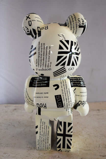 Medium Bearbrick Black and White Unique Patterned Resin Statue 9" x 8" x 17"H