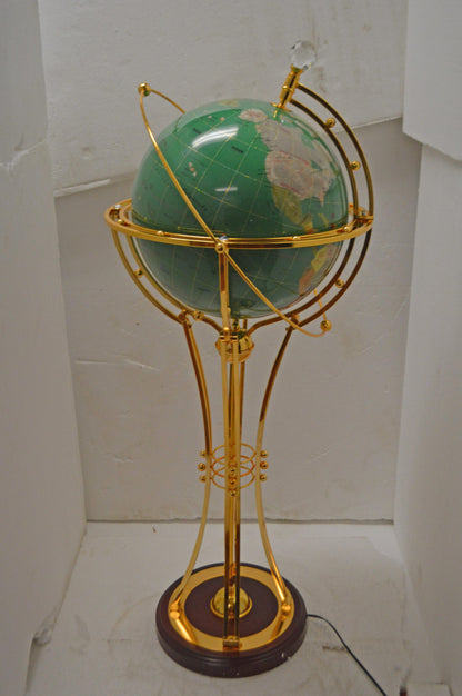 Illuminated Green - Gold World Globe Rotated by a motor - Size: 19" x 19" x 42"H