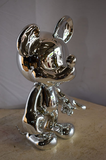 Contemporary Silver Chrome Mickey Mouse Resin Statue 12" x 9" x 16"H