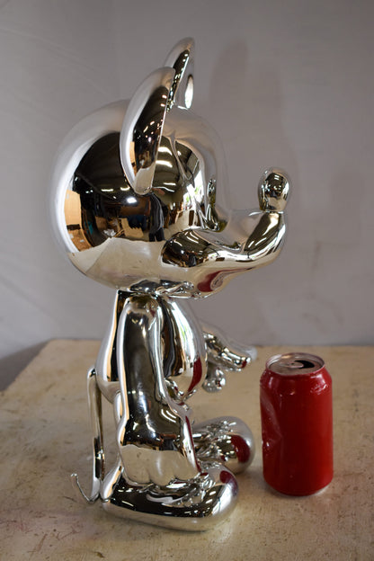 Contemporary Silver Chrome Mickey Mouse Resin Statue 12" x 9" x 16"H