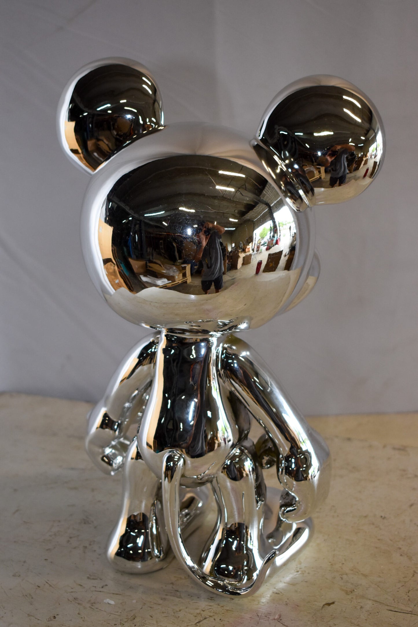 Contemporary Silver Chrome Mickey Mouse Resin Statue 12" x 9" x 16"H