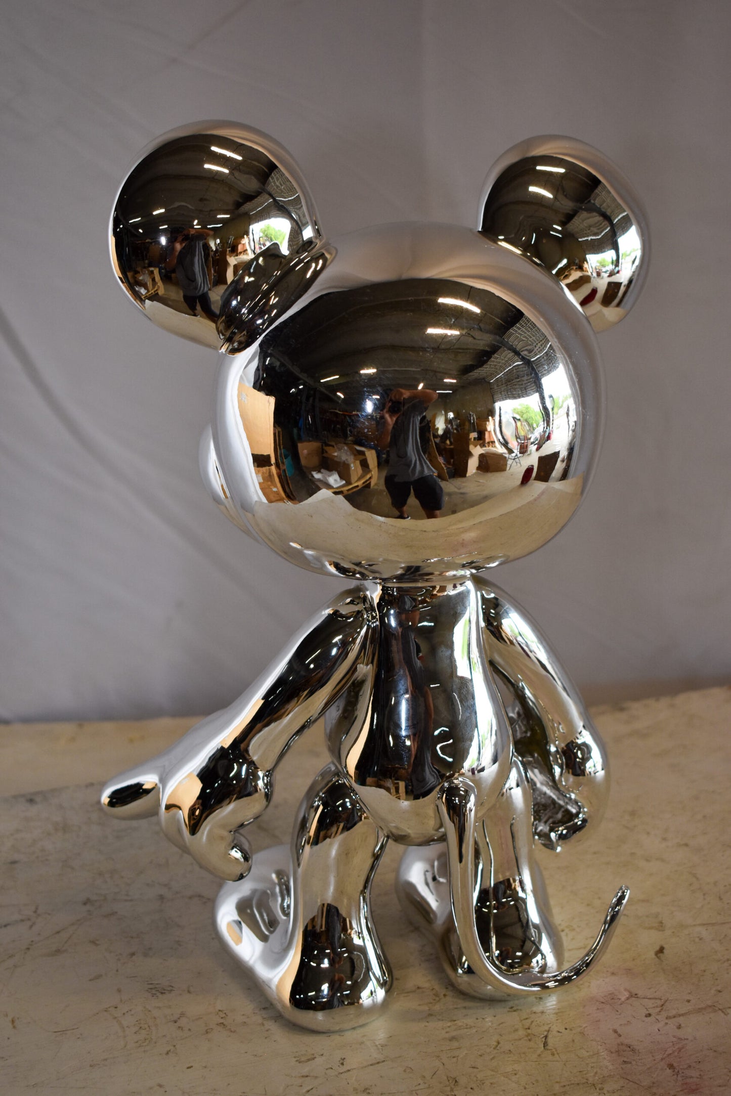 Contemporary Silver Chrome Mickey Mouse Resin Statue 12" x 9" x 16"H