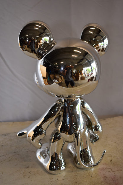 Contemporary Silver Chrome Mickey Mouse Resin Statue 12" x 9" x 16"H
