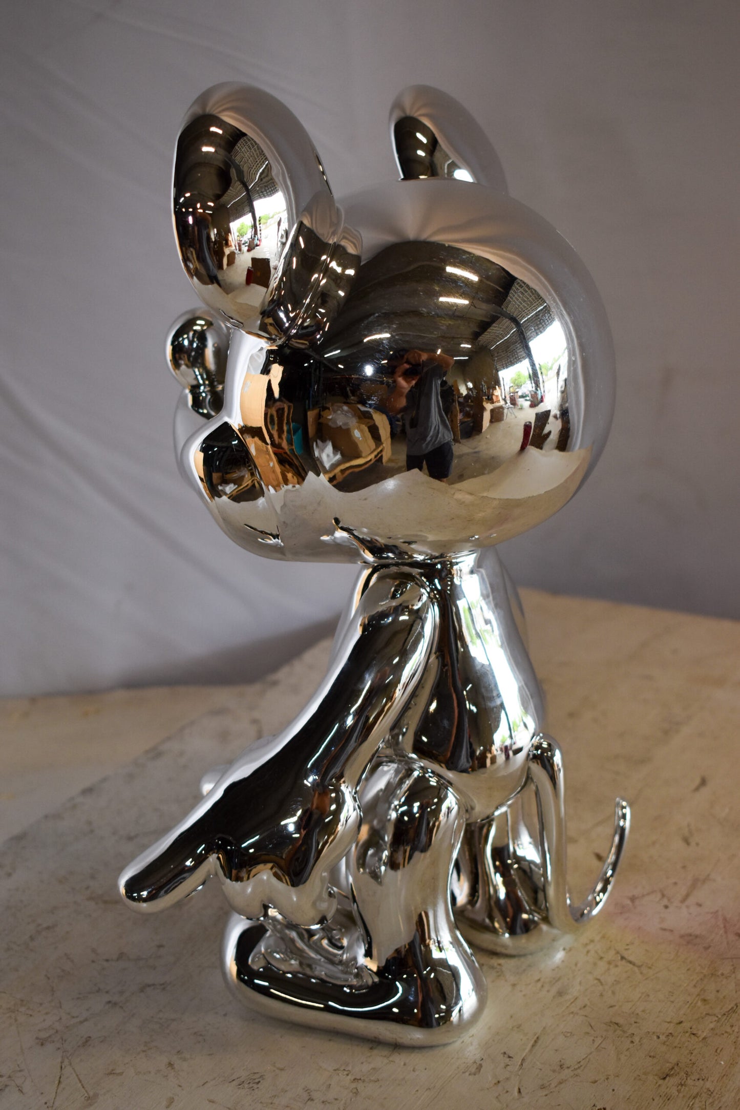Contemporary Silver Chrome Mickey Mouse Resin Statue 12" x 9" x 16"H