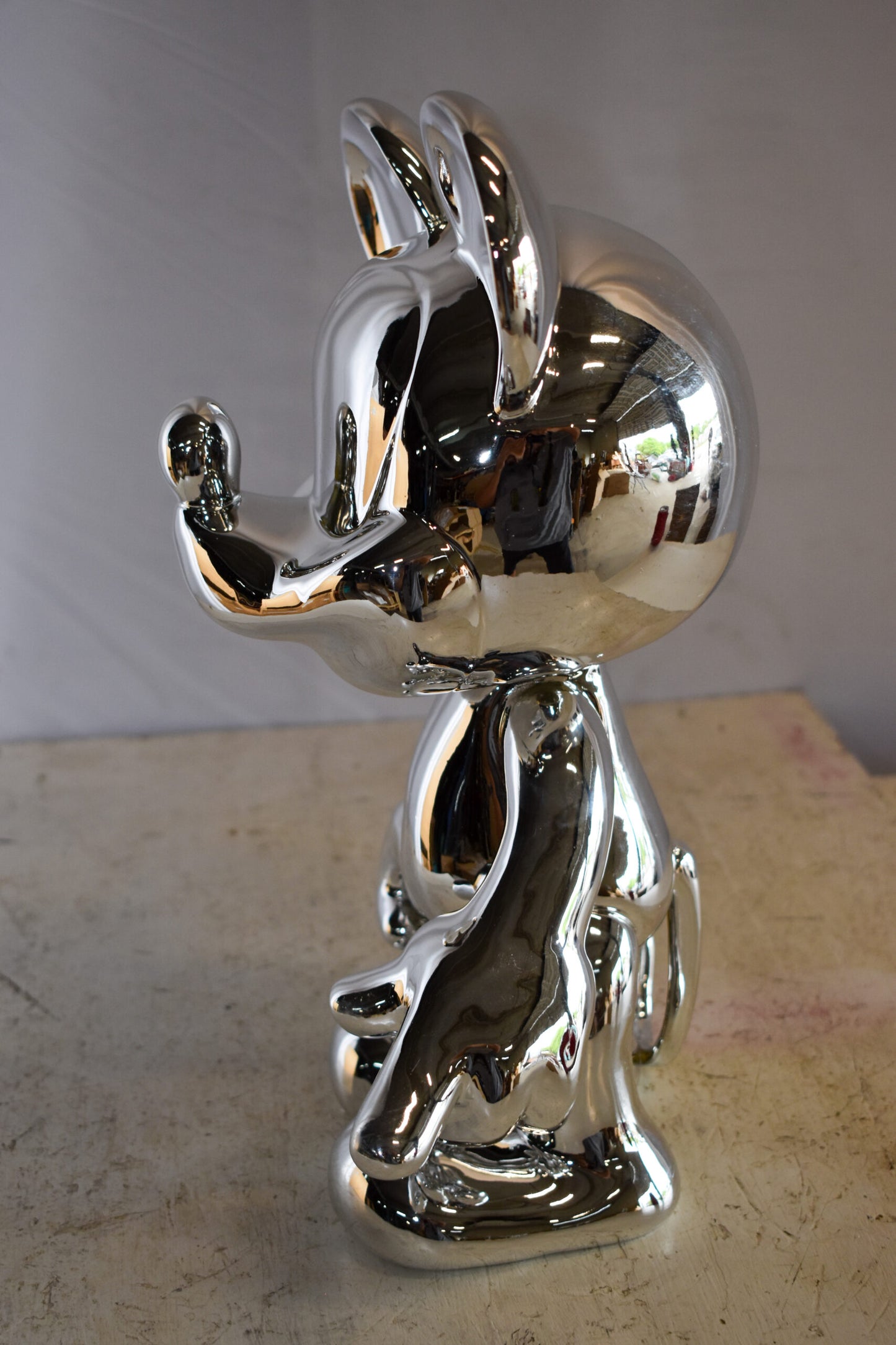 Contemporary Silver Chrome Mickey Mouse Resin Statue 12" x 9" x 16"H
