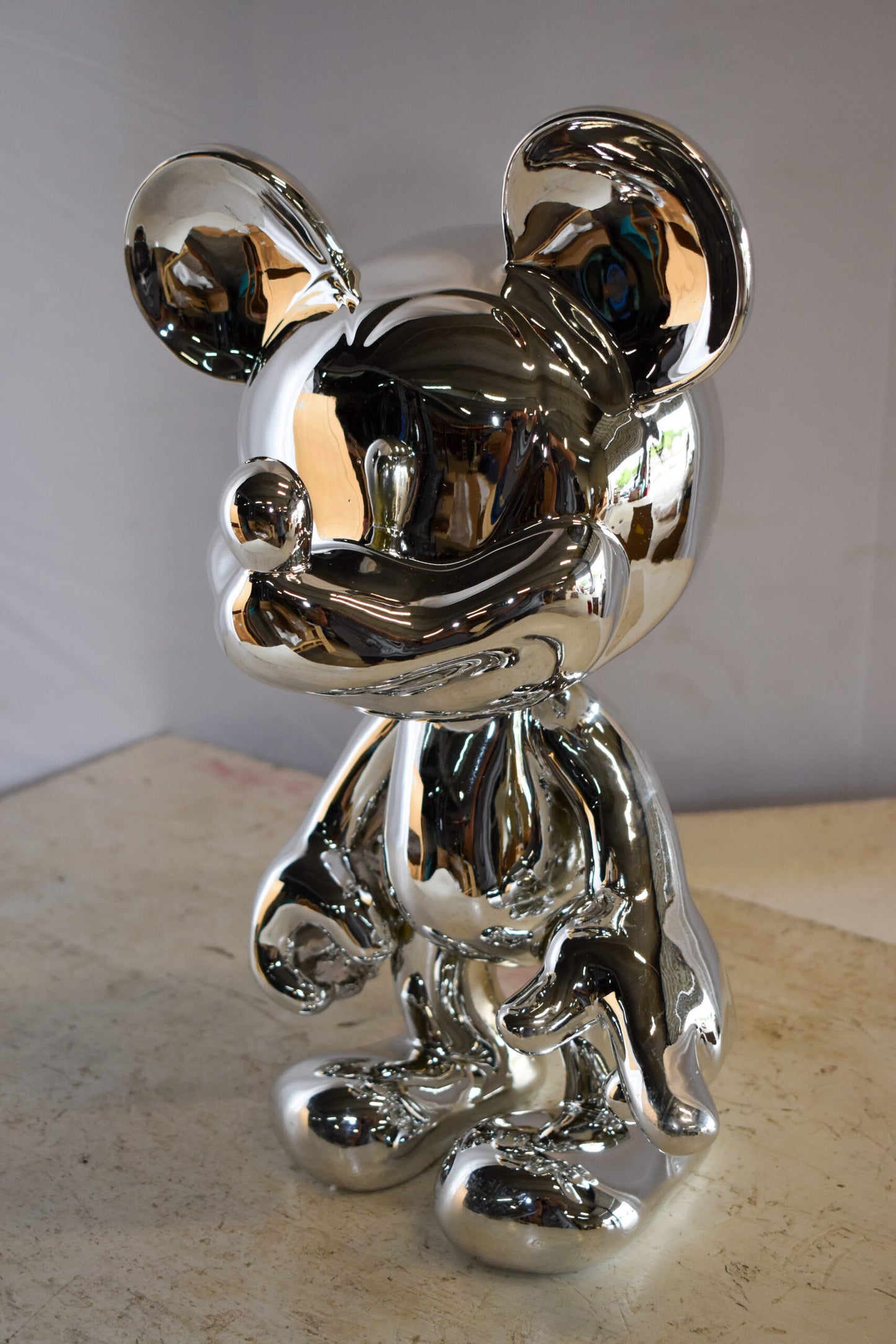 Contemporary Silver Chrome Mickey Mouse Resin Statue 12" x 9" x 16"H