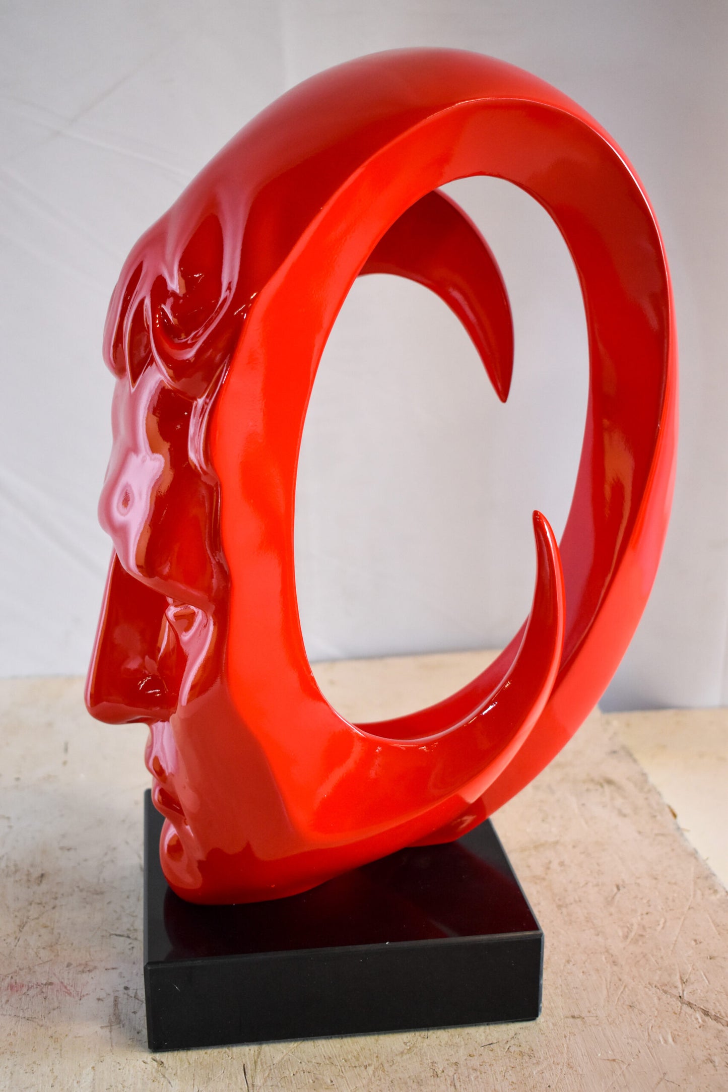 Creative Red MultiFace Statue on Base Signed by Leonardo Bruno 14" x 12" x 19"H